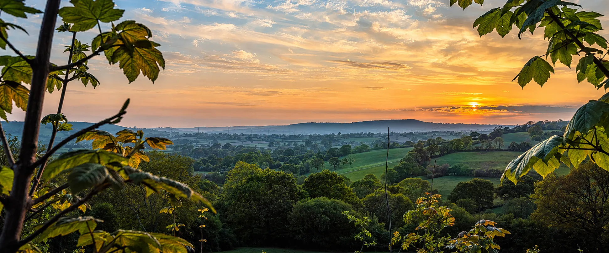 Lewesdon Hill and the surrounding Dorset countryside at sunset